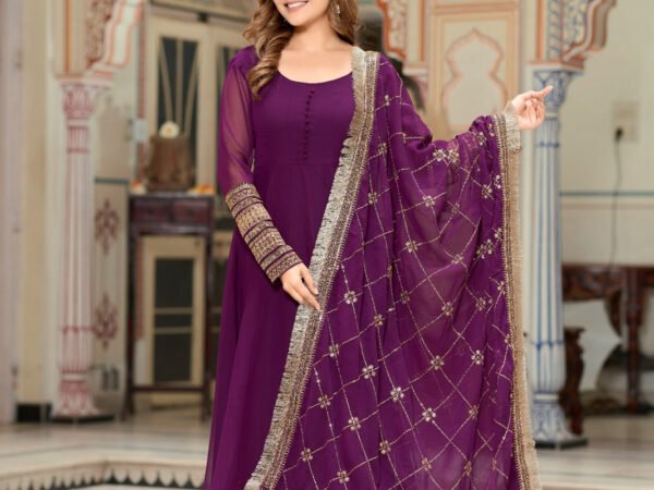 Purple Color Sequence Embrodery Work Anarkali Kurta Set