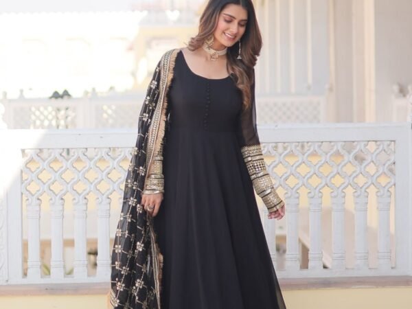 Black Faux Georgette Sequence Embroidery Work Full Flare Anarkali Suit