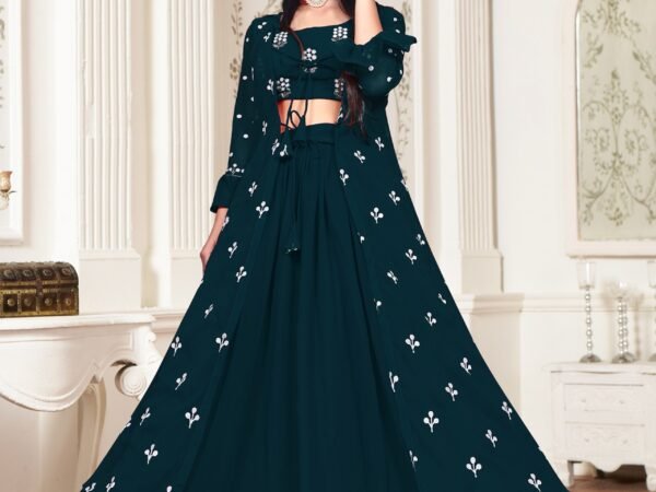 Green Embroidery Georgette Lahenga Choli