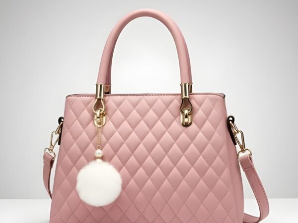 Premium Quality Women’s Stylish Light Pink Handbag | Elegant PU Leather Shoulder & Tote Bag for Ladies | Spacious Multi-Compartment Design with Golden Hardware & Fur Ball Charm | Perfect for Office, Daily Use, Travel & Parties | WUGO