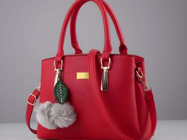 Premium Quality Women’s Stylish Maroon Handbag | Elegant PU Leather Shoulder & Tote Bag for Ladies | Spacious Multi-Compartment Design with Golden Hardware & Fur Ball Charm | Perfect for Office, Daily Use, Travel & Parties | WUGO