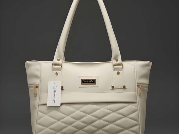 Premium Quality Women’s Stylish White Cream Handbag | Elegant PU Leather Shoulder & Tote Bag for Ladies | Spacious Multi-Compartment Design with Golden Hardware & Fur Ball Charm | Perfect for Office, Daily Use, Travel & Parties | WUGO