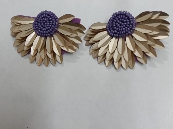 Handcrafted Purple Beaded & Gold Sequin Fan Earrings | Deepti Handicraft