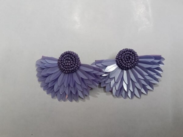 Handcrafted Purple Beaded & Gold Sequin Fan Earrings | Deepti Handicraft