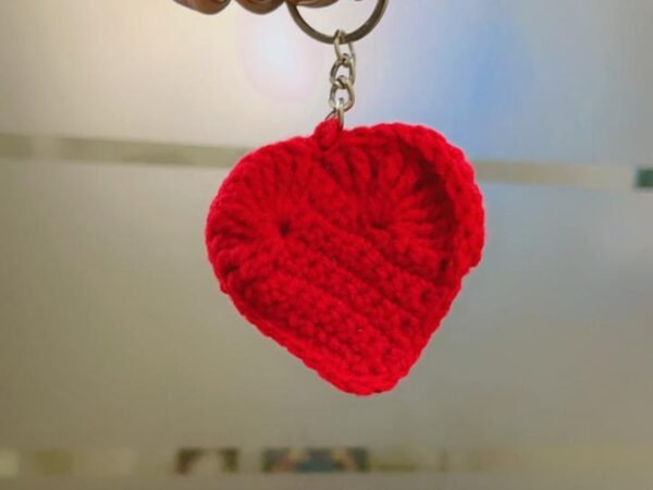 Handmade Red Crochet Heart Keychain - Soft Yarn Bag Charm | Deepti Handicraft