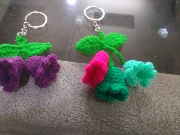 Handmade Crochet Floral Bell Keychains - Vibrant Yarn Bag Charms | Deepti Handicraft