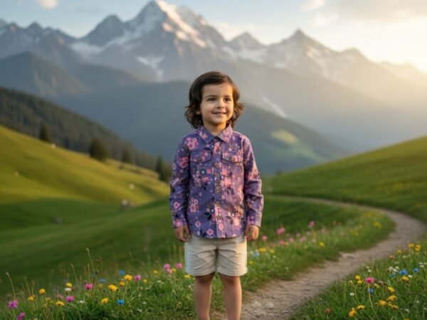 Kids Purple Floral Printed Linen Cotton Shirt – Stylish Casual Wear Shirt for Boys | Moghra