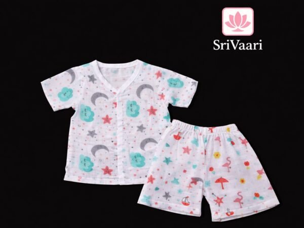 Baby Boys & Girls Cotton Night Suit Set – Printed Half Sleeve Shirt & Shorts (2 Piece Set) | Moghra