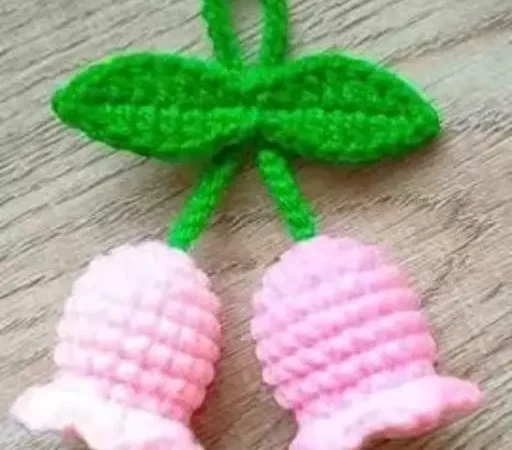 Handmade Crochet Bell flower Keychain, Pink and Green, Decorative Bag Charm | Deepti handicraft