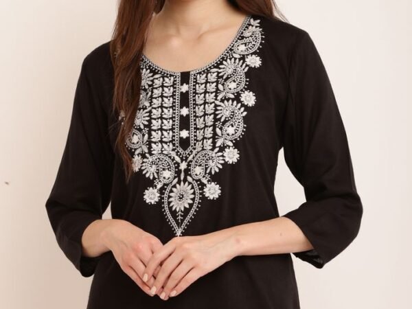Casual Regular Sleeves Embroidered Women Black Top | AREEBA FASHION | TA TECHNOLOGIE