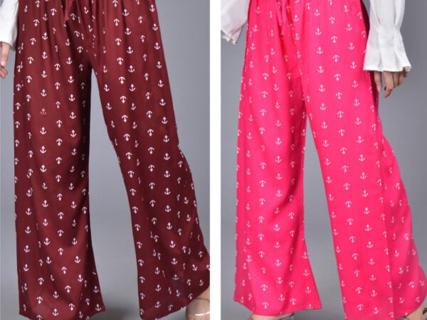 PALAZZO DESIGNS Pack of 2 Women Relaxed Pink, Maroon Viscose Rayon Trousers | TA TECHNOLOGIE