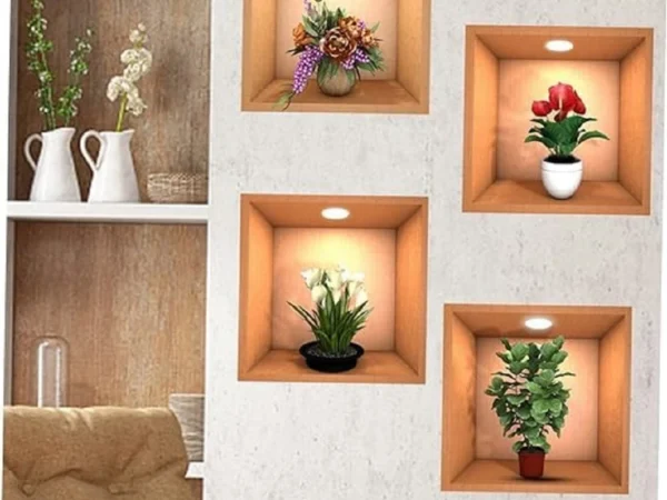 30 cm 3D Flower Pot Wall Sticker Decorative Home Wall Decor 4PCS Self Adhesive Sticker (Pack of 4) | Shyambaba