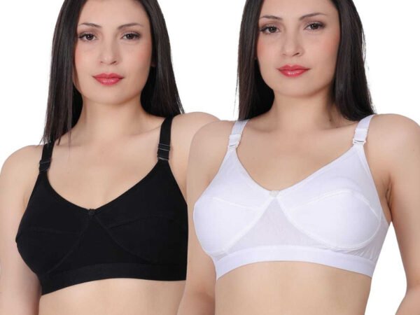 Nuvera Pack of 2 Women Full Coverage Non Padded Bra (Black, White)