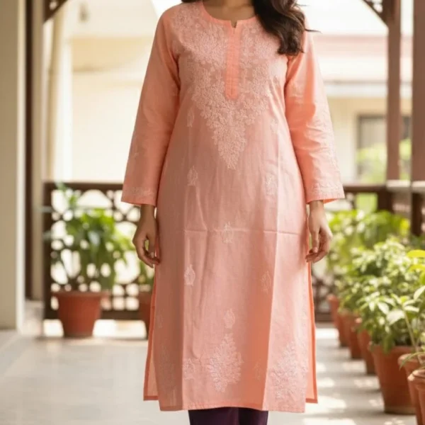 Women's Voil cotton Chikankari kurti | Rishi Lucknowi Chikankari