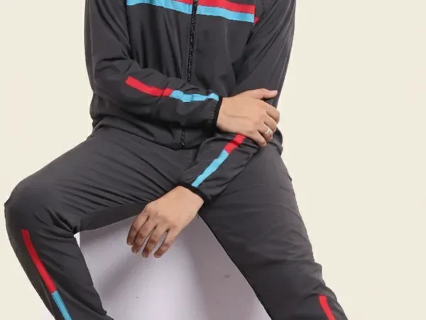 Grey Polyester Lycra Blend Zip Solid Track Suit For Men | Adaaistic