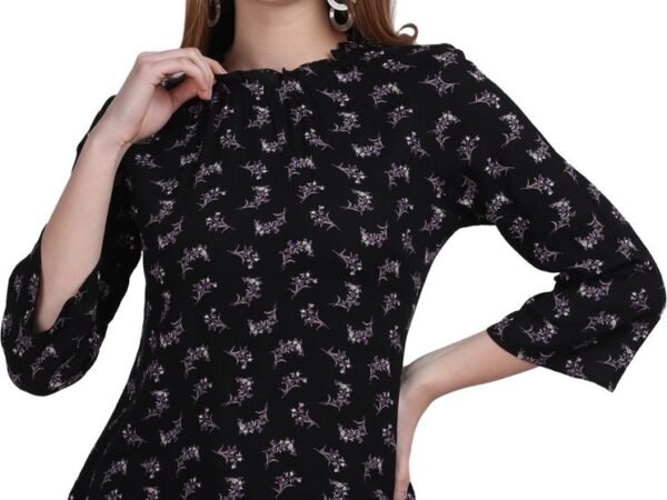 Casual Slit Sleeves Printed Women Black Top | AREEBA FASHION | TA TECHNOLOGIE