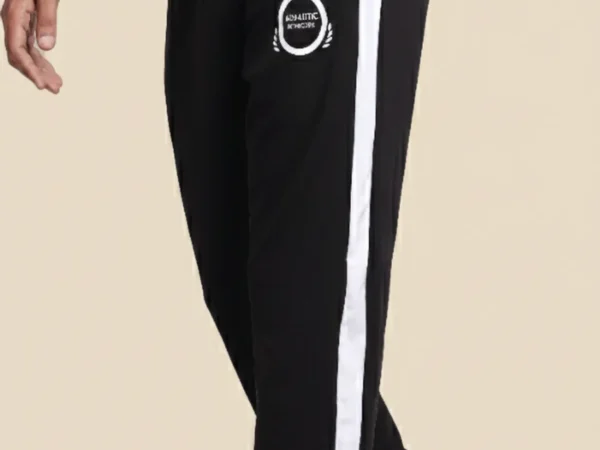 Black Lycra Blend Polyester Elastic Colorblock Track Pant For Men | Adaaistic