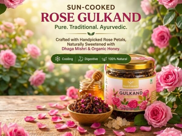 Eeva Extracts Sun-Cooked Rose Gulkand (250g) | No Refined Sugar | Sweetened with Dhaga Mishri & Organic Honey | Certified Organic | Ayurvedic Coolant | Supports Gut Health & Digestion