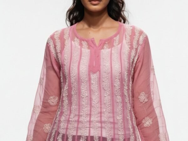 Women’s Chikankari 22 kali Straight Anarkali Pink | indian calculator
