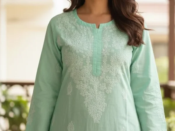 Women’s Voil cotton Chikankari Seafoam Green kurti | Lovely Fashion House