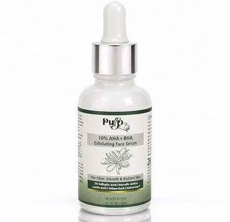 10% AHA + BHA Exfoliating Face Serum 30ml | 2% Salicylic Acid + Glycolic Acid + Lactic Acid | Helps Improve Skin Texture, Smoothness & Clarity | For All Skin Types (Pack of 1) | Purp