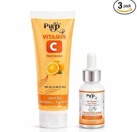Vitamin C Facewash 100ml Pack of 2 with Orange Extract for Daily Cleansing +10% Vitamin C Face Serum 30ml Booster for Bright Looking Skin | Skincare Combo for Dullness & Spots | Purp