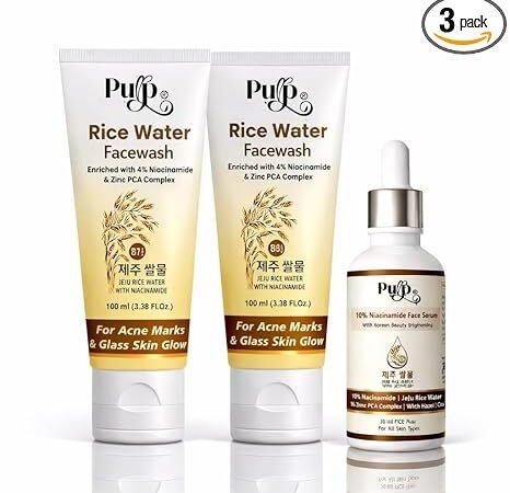 Rice Water Cleanser & 10% Niacinamide Serum Combo | 2 x Rice Water Wash (100ml Each) + Niacinamide Serum (30ml) | Gentle Daily Skincare Combo for All Skin Types | Purp