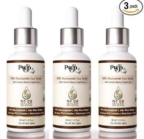10% Niacinamide Face Serum 30ml with Korean Beauty Brightening | Jelu Rice Water + 1% Zinc PCA Complex + Witch Hazel | Helps Improve Skin Tone, Oil Balance & Smooth Texture | For All Skin Types (Pack of 3) | Purp