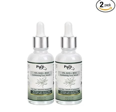 10% AHA + BHA Exfoliating Face Serum 30ml | 2% Salicylic Acid + Glycolic Acid + Lactic Acid | Helps Improve Skin Texture, Smoothness & Clarity | For All Skin Types (Pack of 2) | Purp