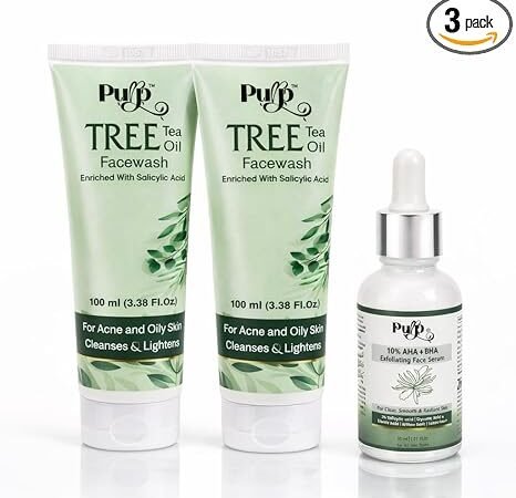 Tree Tea Oil Facewash 100ml Pack of 2 with Salicylic Acid for Acne & Oily Skin + 10% AHA BHA Exfoliating Face Seru | Purpm 30ml | Deep Cleansing & Exfoliation Combo | Purp