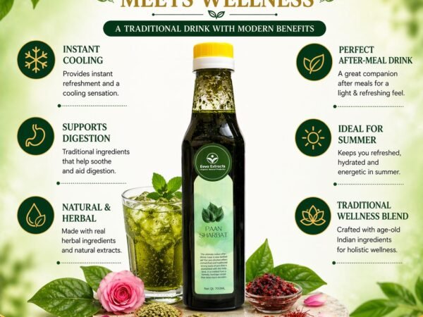 Eeva Extracts - Pan (Betel) Extracts Sharbat I No Added Water Content IMixer for Mocktails, Cocktails, Drinks, Juices, Beverages Transparent I No Artificial Colors And Flavors I Authentic Taste I 2 Piece Ctc Neck Cap I Non Alcoholic Mix 750ML Bottle