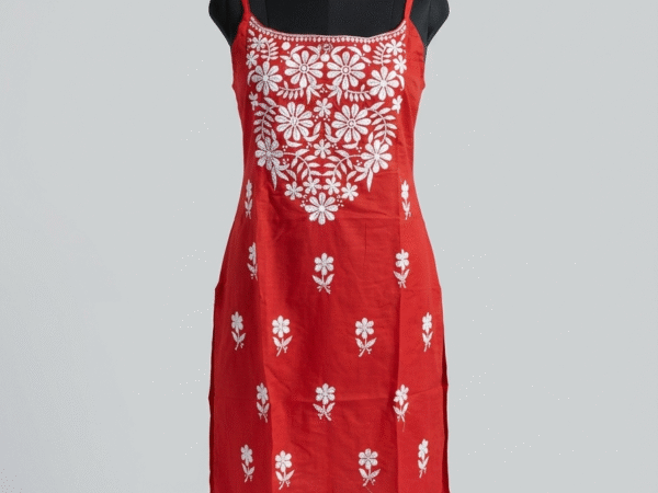Women’s Red Floral Embroidered Kurti Dress | Chikan Culture