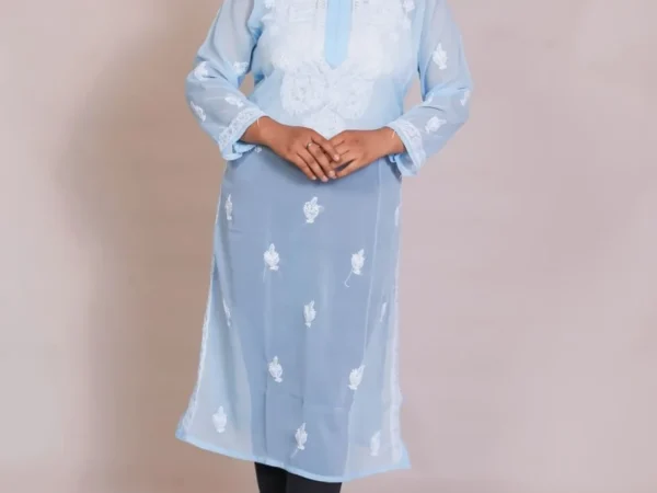 Women’s Gala booty Chikankari kurti Powder Blue | FashionHub