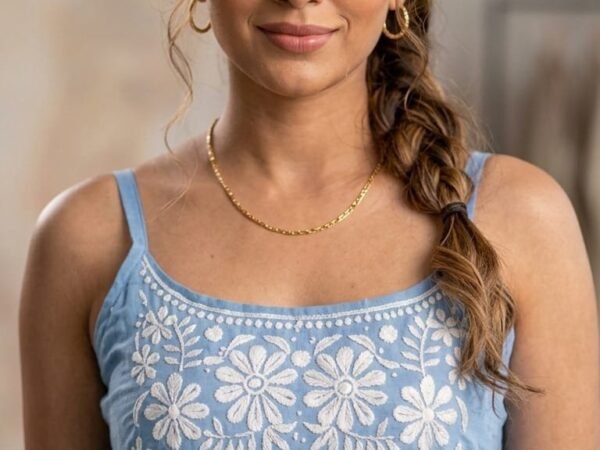 Women’s Sky Blue Embroidered Straight Chikankari | indian calculator