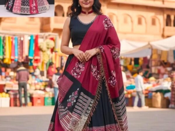 Ethnic Motifs Printed Semi Stitched Lehenga & Unstitched Blouse With Dupatta | Devi Creation