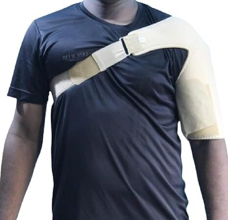 Neoprene Shoulder Support Brace With Adjustable Stretch Strap Wrap Belt |Suitable To Rotator Cuff,Dislocated Ac Joint,Shoulder Pain For Men&Women.(Beige) (LEFT) | Parisill