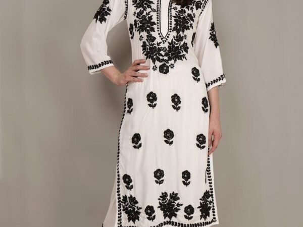 Women’s Pure Modal White & Black Hand Embroidered Lucknow Chikankari Kurta Plazzo set | Chikan Culture