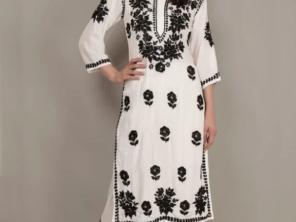 Women’s Pure Modal White & Black Hand Embroidered Lucknow Chikankari Kurta Plazzo set | Sirohi fashion