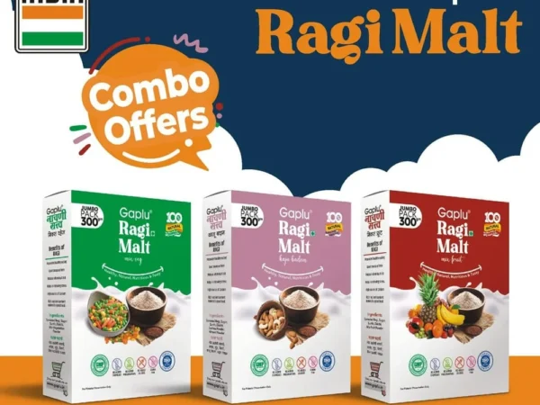 Ragi Malt Combo Pack (Pack of 3) | Mix Veg, Kaju Badam & Mix Fruit | Nutritious Multigrain Health Drink | 300g Each | Gaplu