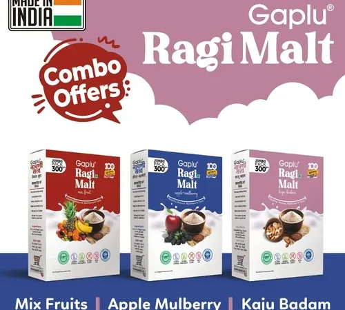 Ragi Malt Combo Pack (Pack of 3) | Mix Fruits, Apple Mulberry & Kaju Badam | Nutritious Multigrain Health Drink | 300g Each | Gaplu