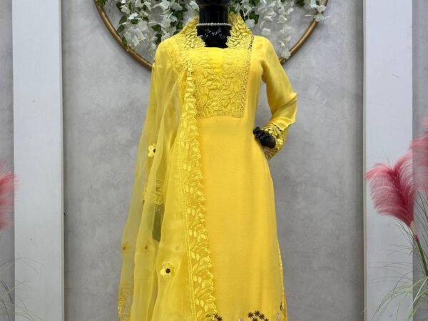 Elegant Muslin Suit Set with Organza Dupatta – 5000 Series | BRAD LEEZO