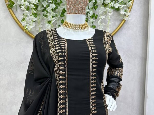 Elegant Faux Georgette Plazo Suit Set with Lace Dupatta – 5000 Series | BRAD LEEZO