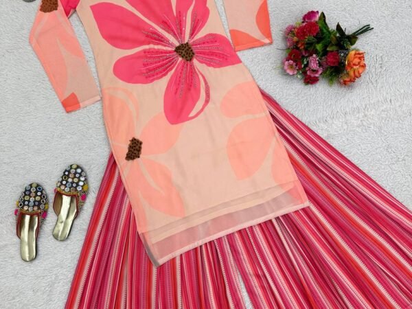 Designer Faux Georgette Digital Print Suit with Handwork & Plazo – 5000 Series | BRAD LEEZO