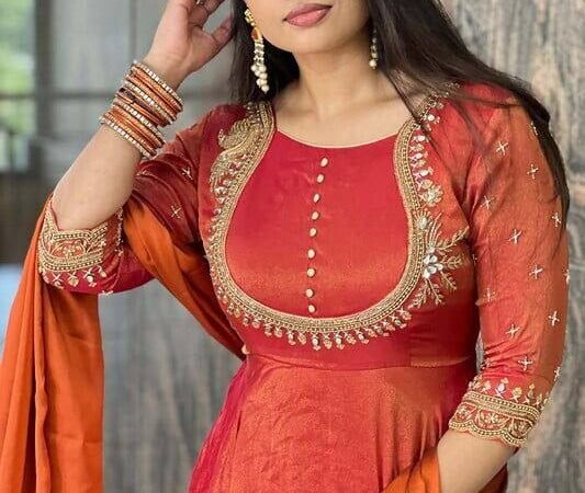 Designer Soft Taffeta Silk Anarkali Suit with 4.5 Meter Flair & Cutwork Dupatta – 5000 Series | BRAD LEEZO