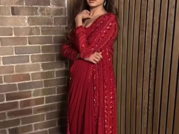 New 5000 Series Designer Saree Set | Faux Georgette Shrug, Choli & Saree | Thread & Sequence Work | BRAD LEEZO