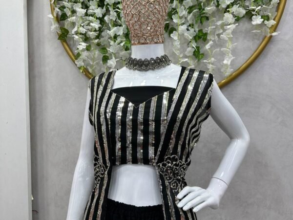 New 5000 Series Designer 3-Piece Set | Faux Georgette Shrug, Choli & Plazo | Thread & Sequence Work | BRAD LEEZO