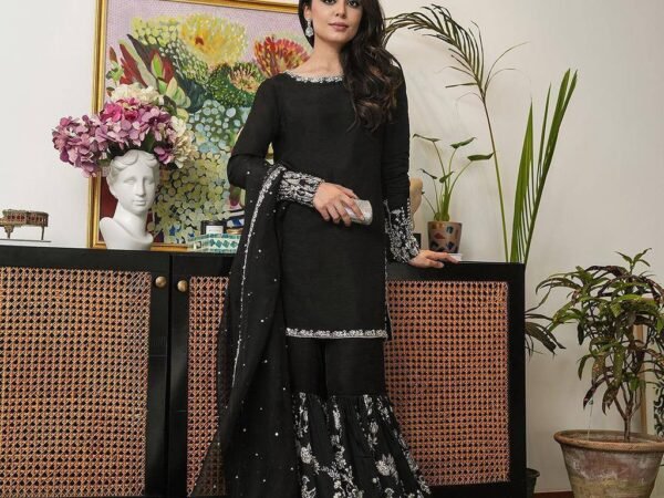 New 5000 Series Designer Sharara Set | Faux Georgette Thread & Sequence Work | Matching Dupatta | BRAD LEEZO