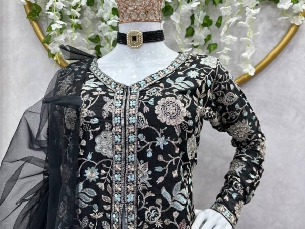 New 5000 Series Designer Sharara Set | Chinon Silk Thread & Sequence Work | Butterfly Net Dupatta | BRAD LEEZO