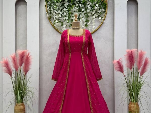 Elegant Faux Georgette Gown with Shrug Style Koti – 5000 Series | BRAD LEEZO