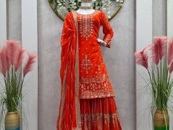 New 5000 Series Designer Sharara Set | Faux Georgette Thread & Sequence Work | Cutwork Dupatta | BRAD LEEZO